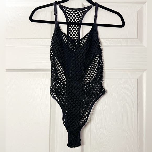 Victorias Secret Beach Sexy Mesh One Piece Black thong Swimsuit, Size Small - Picture 3 of 12